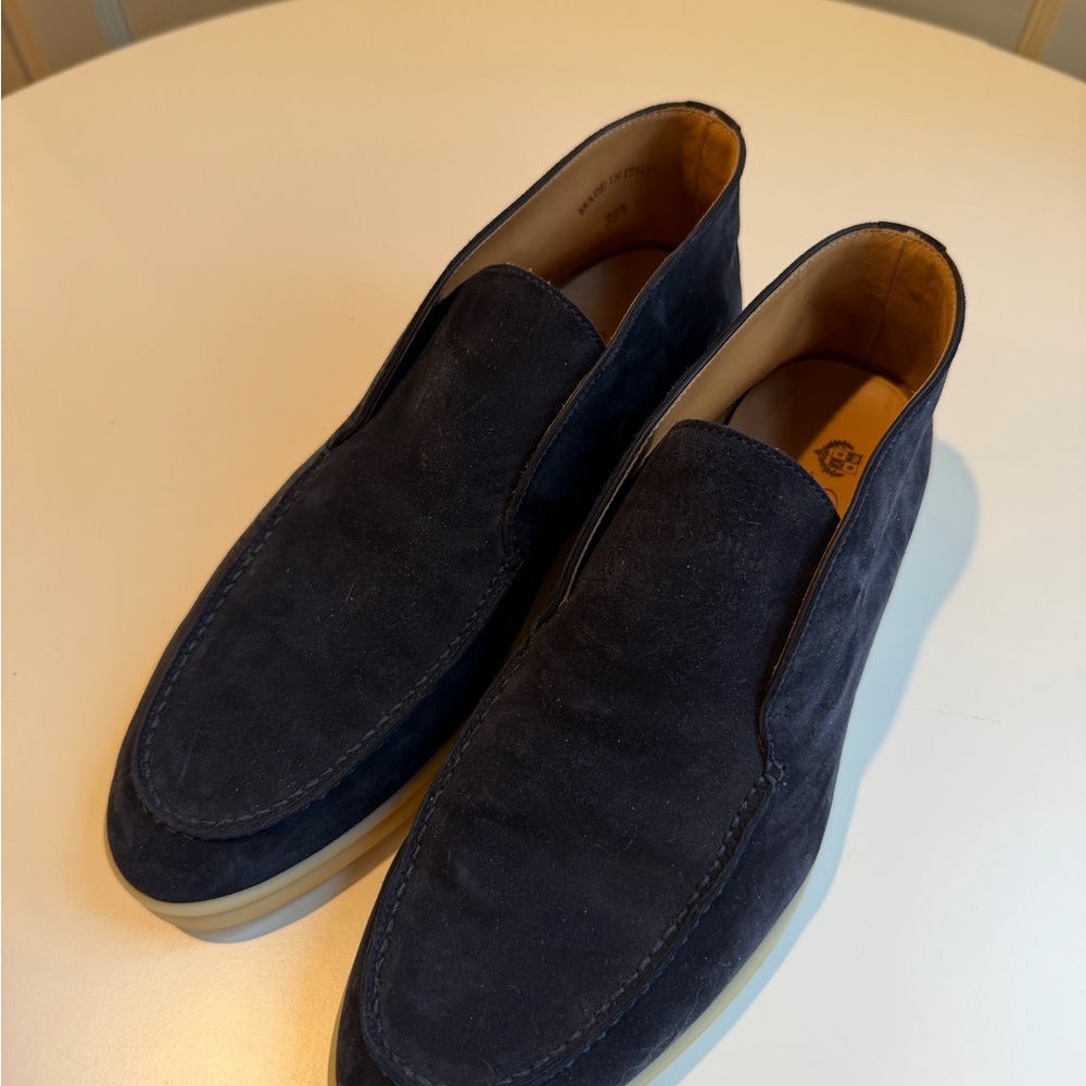 Loro Piana Navy Suede Slip-On Loafers